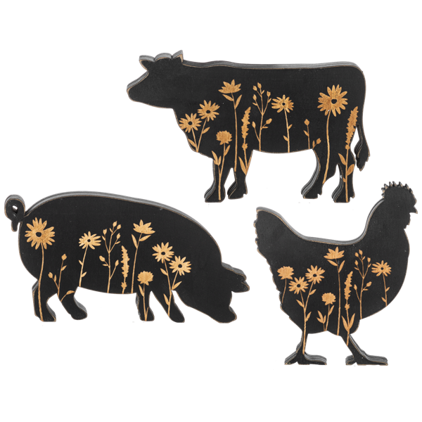 Farm Animal Silhouette with Flower Pattern