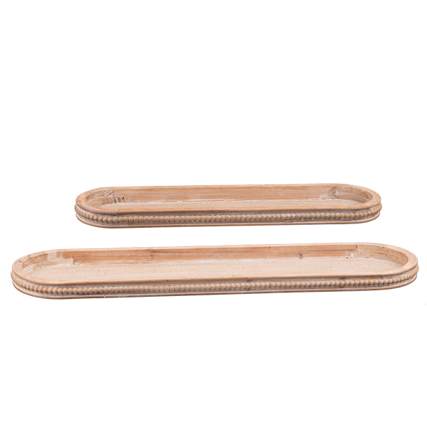 Whitewash Carved Beaded Edge Oval Tray