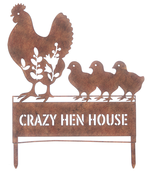 Rusted Chicken w/chicks Garden Stake - Crazy Hen House MG200632
