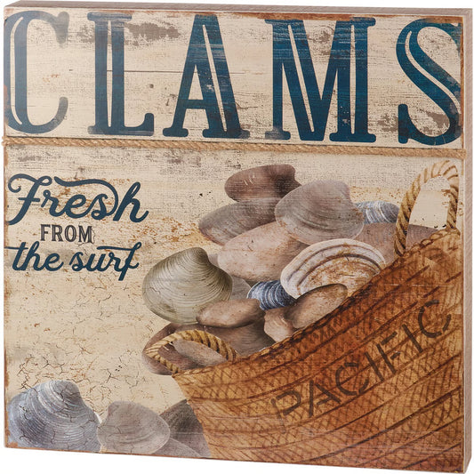 Box Sign - Clams Fresh From The Surf