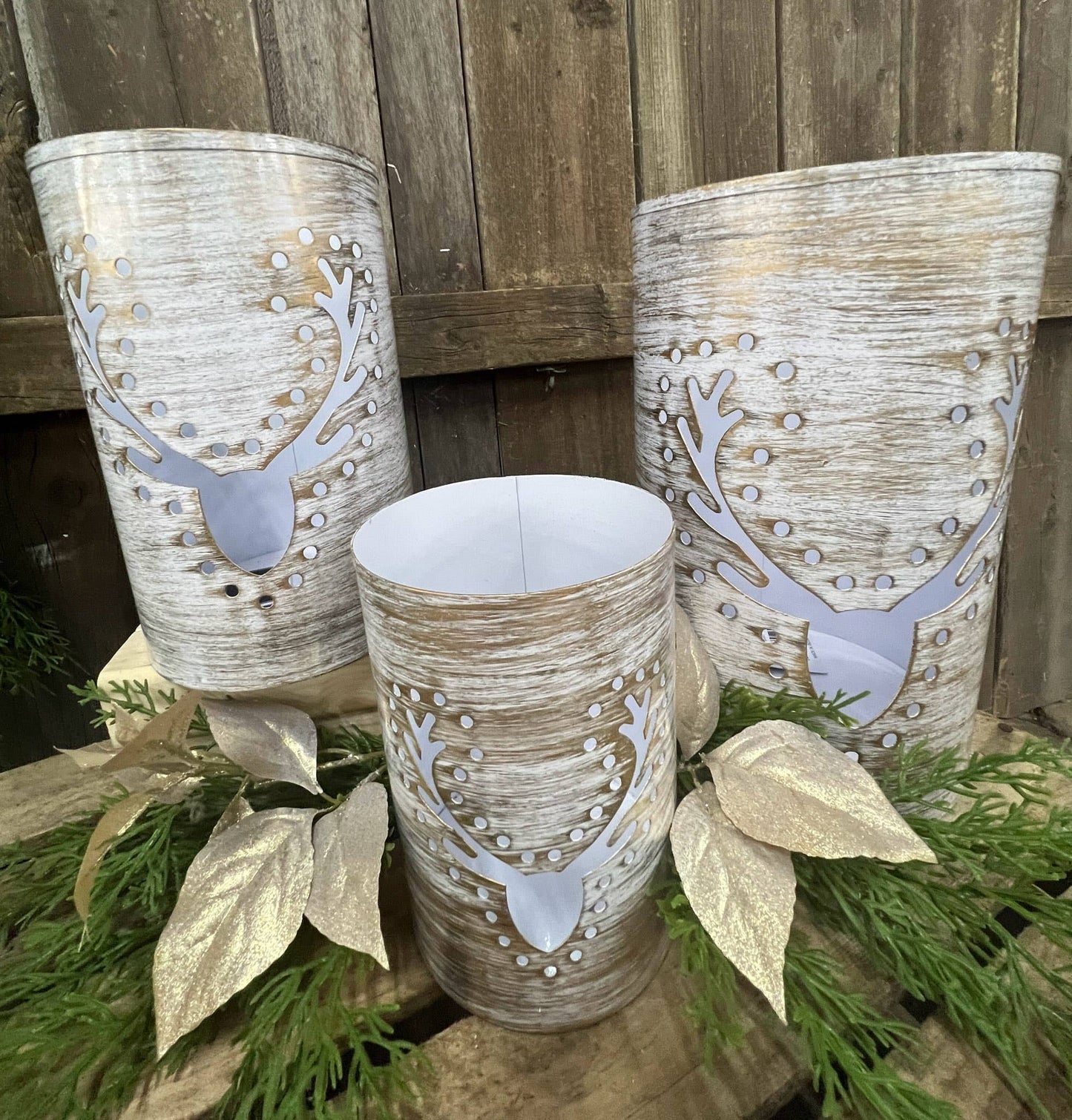 Deer Head Cutout Iron Container 6x10in