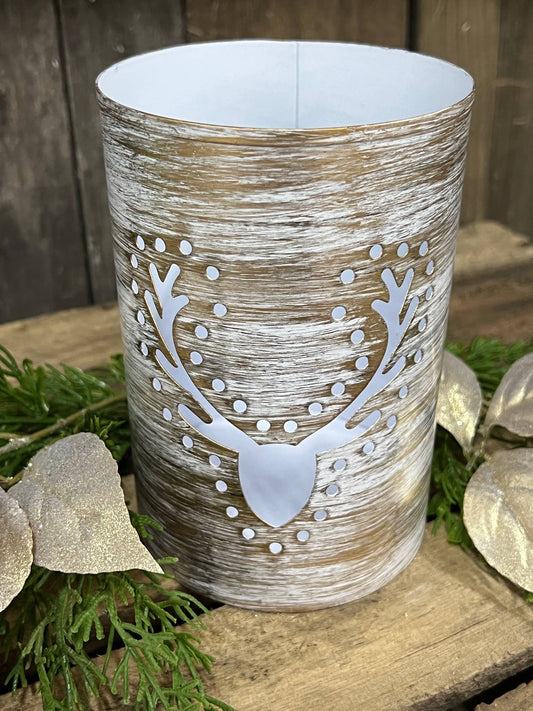 Deer Head Cutout Iron Container 6x10in