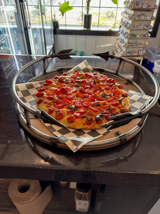 Tomato Pepper Basil Garlic Pizza
