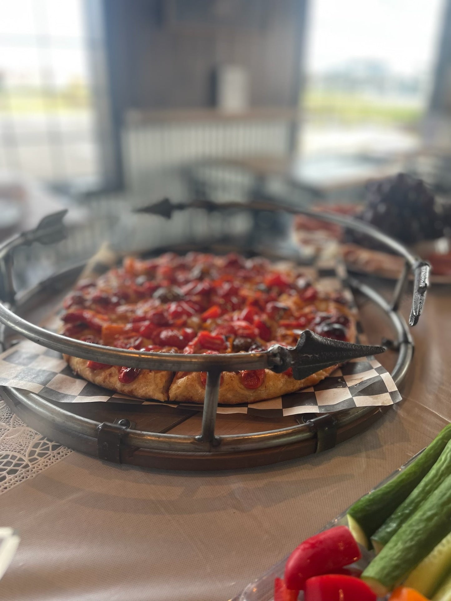 Tomato Pepper Basil Garlic Pizza