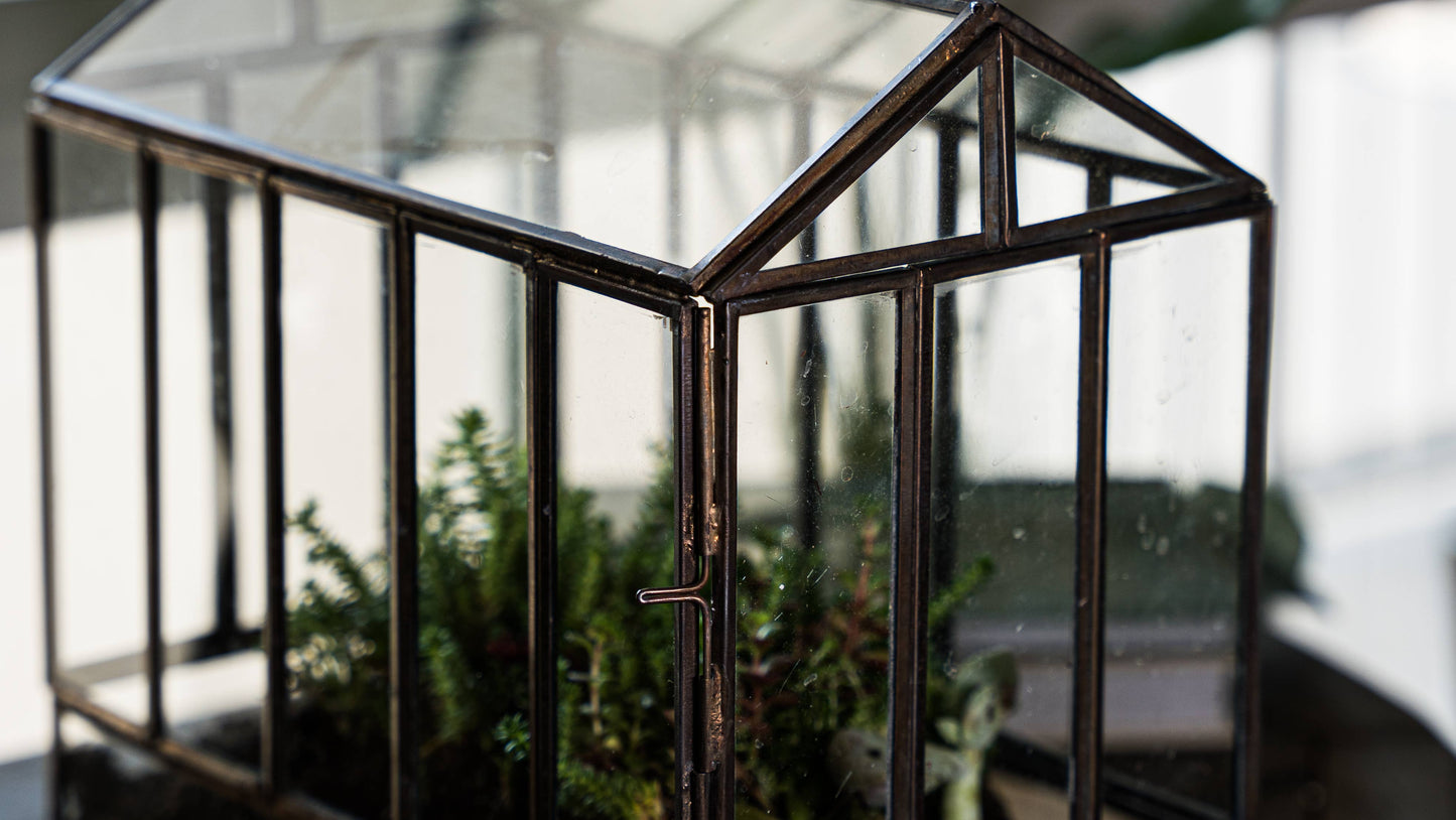 Urban Born Greenhouse Terrarium Glass+Metal, Bronze,10x7x10"