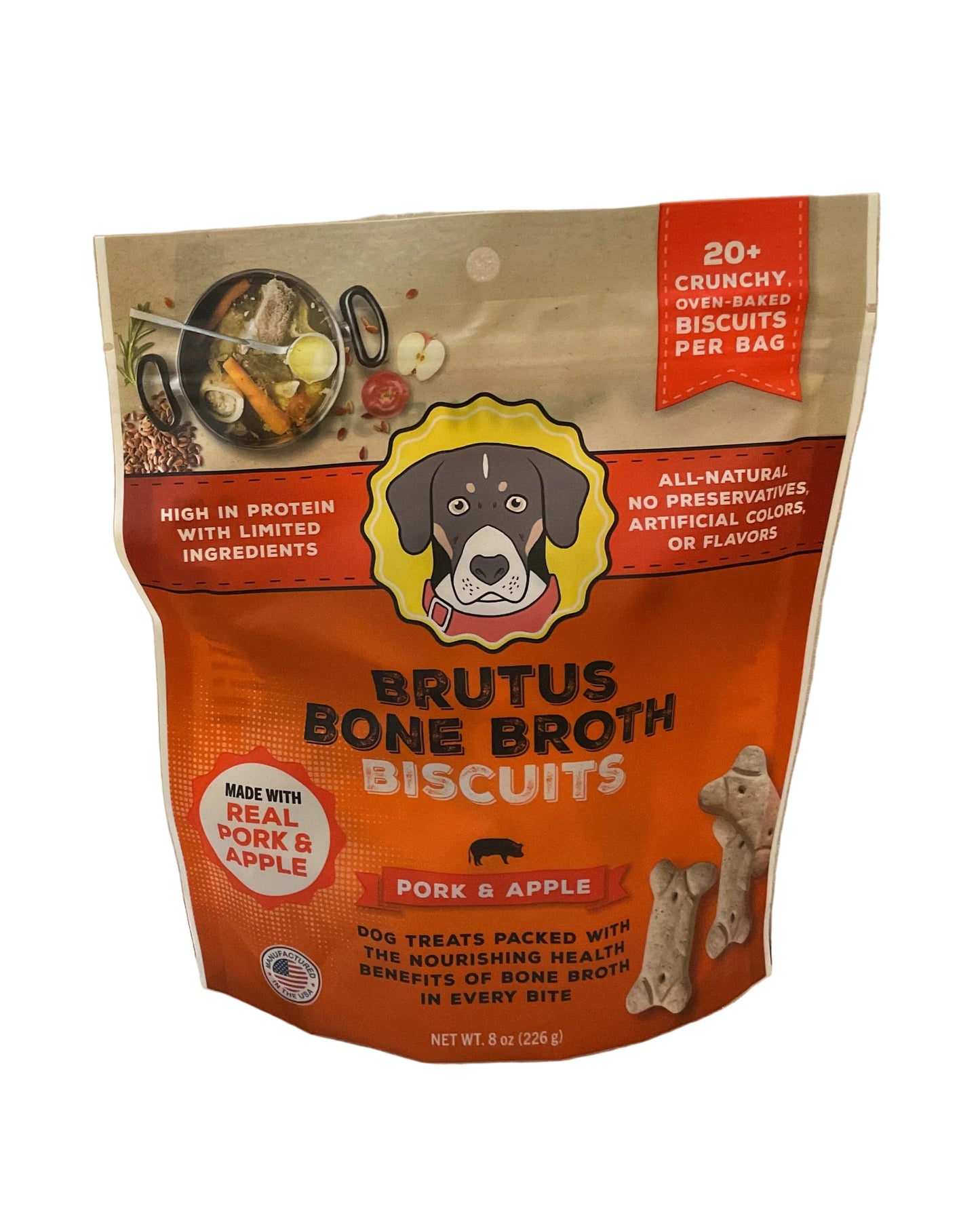 Bone Broth Dog Biscuit - Pork & Apple 8oz