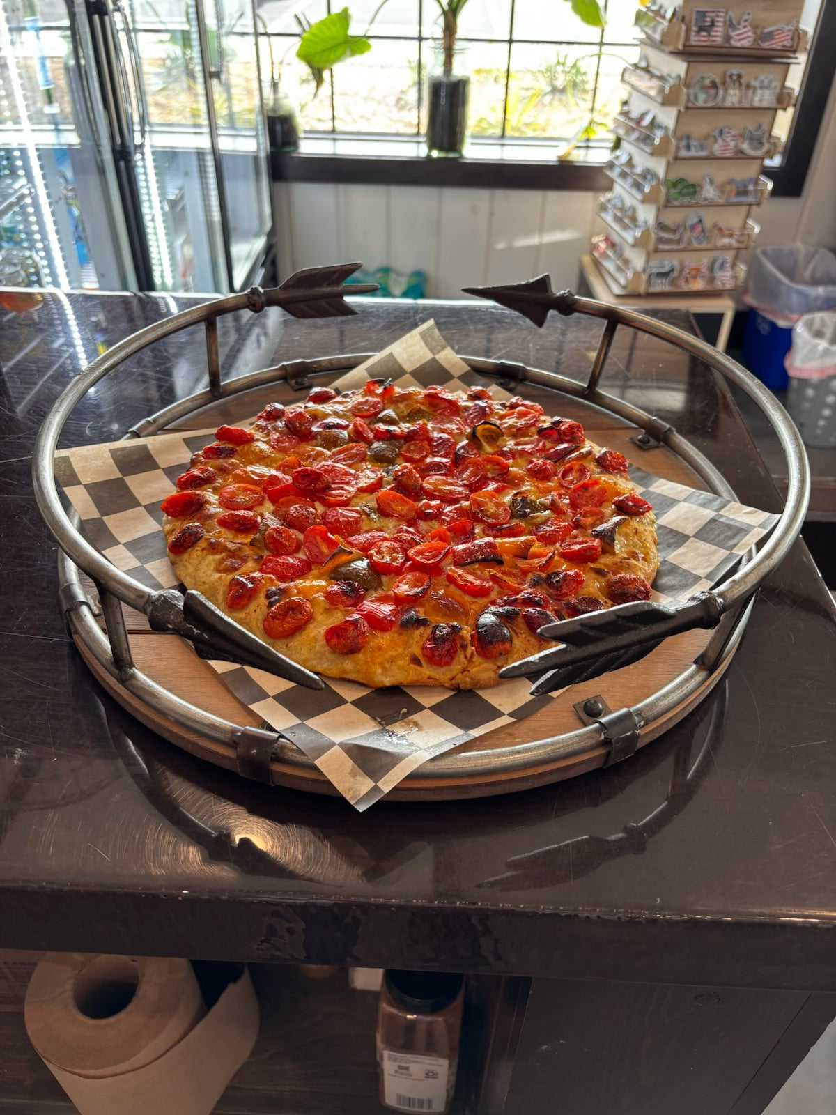 Tomato Pepper Basil Garlic Pizza