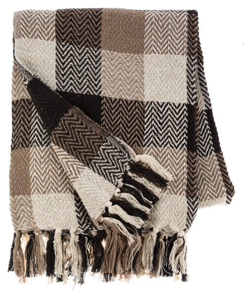 Black, Tan & Natural Plaid Woven Throw