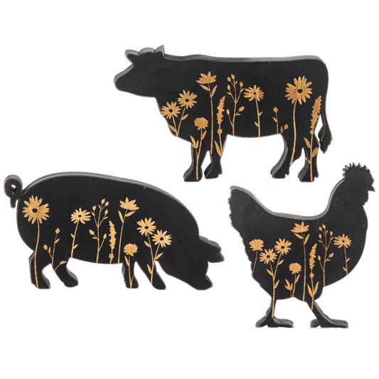 Farm Animal Silhouette with Flower Pattern