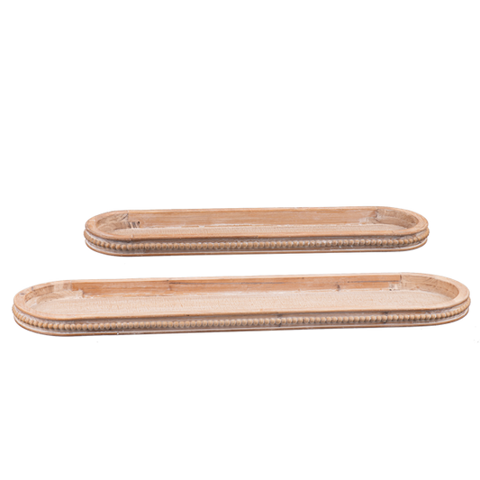 Whitewash Carved Beaded Edge Oval Tray