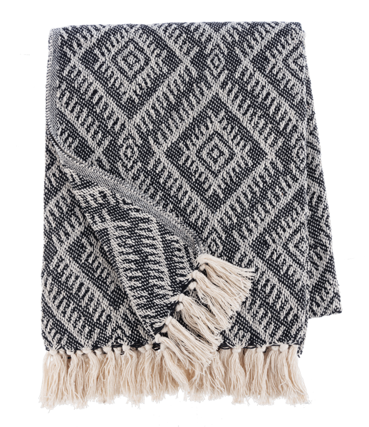 Black & Natural Ikat Woven Throw