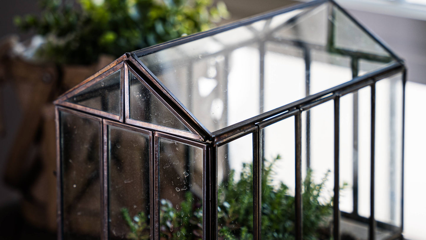 Urban Born Greenhouse Terrarium Glass+Metal, Bronze,10x7x10"