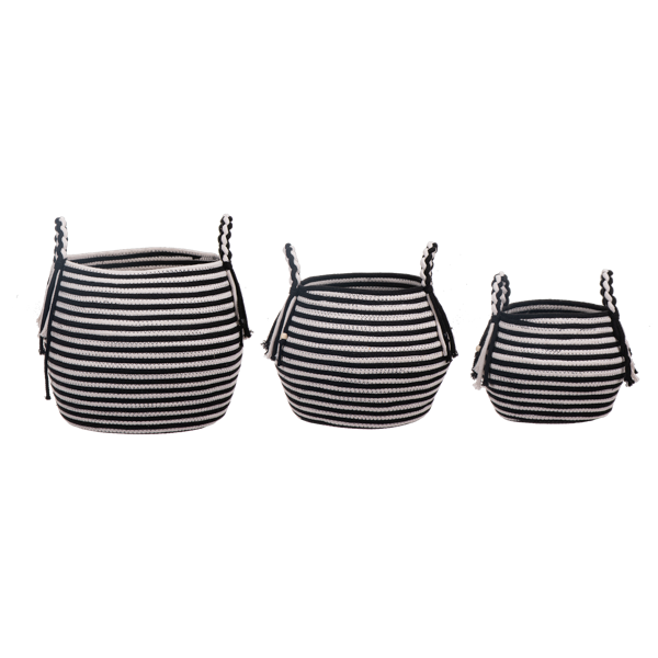 Black Stripe Woven Basket Set of 3