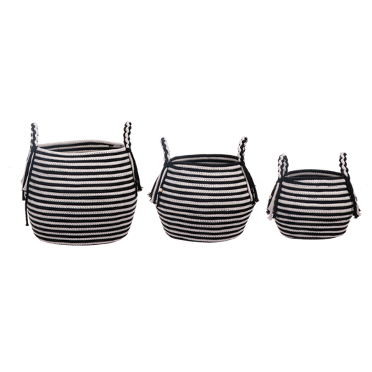 Black Stripe Woven Basket Set of 3