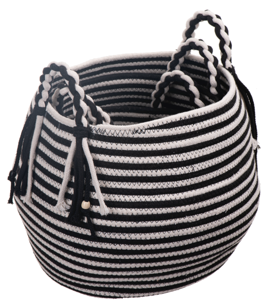 Black Stripe Woven Basket Set of 3
