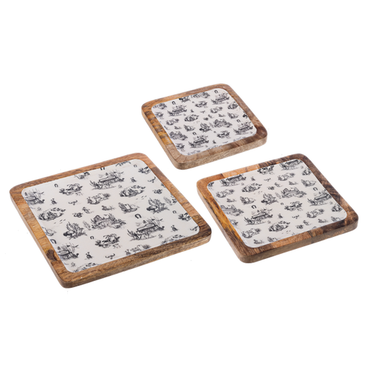 Western Toile Serve Tray Set of 3