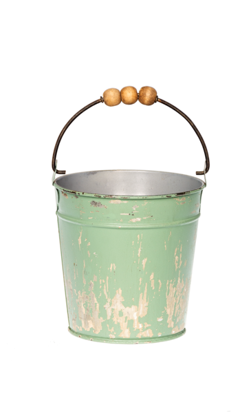 Distressed Mini Bucket Planter with Beaded Handle CG177011A
