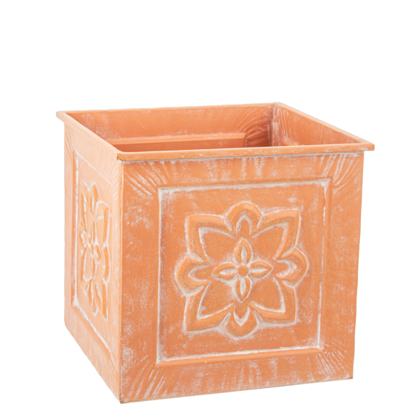 2 Sizes Terracotta Finish Embossed Medallion Square Planters CG180202