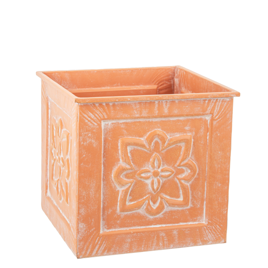 2 Sizes Terracotta Finish Embossed Medallion Square Planters CG180202