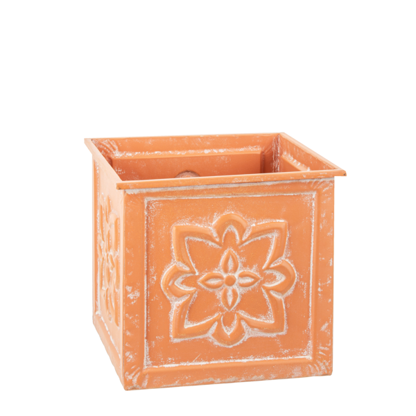 2 Sizes Terracotta Finish Embossed Medallion Square Planters CG180202