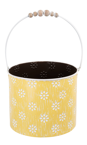 Embossed Yellow & White Daisy Round Planter with Beaded Handle CG180332