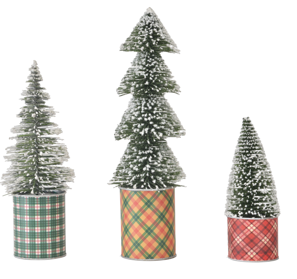 Plaid Bottle Brush Tree Set Set of 3