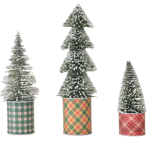 Plaid Bottle Brush Tree Set Set of 3